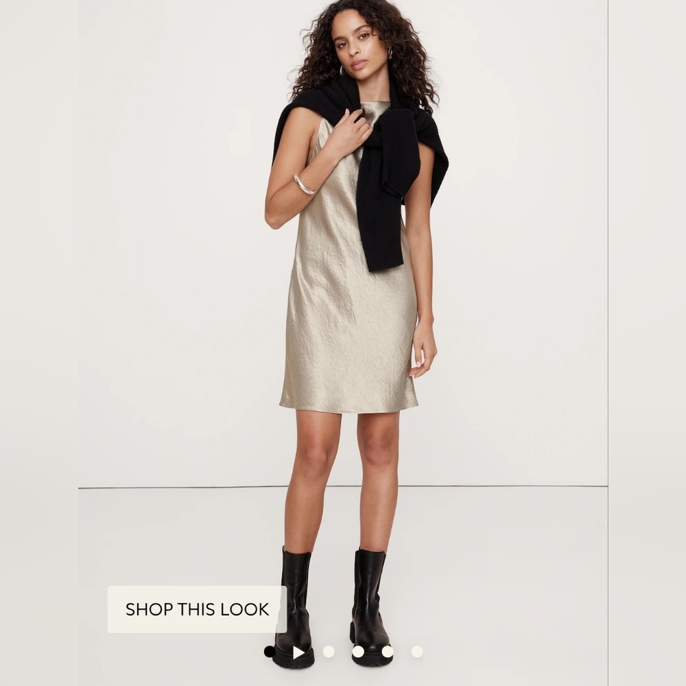 New Banana Republic Crinkle Satin Shift Dress Size Large